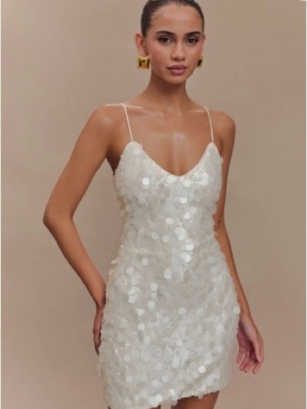 Meshki White Sequin Spaghetti-Strap Mini Dress